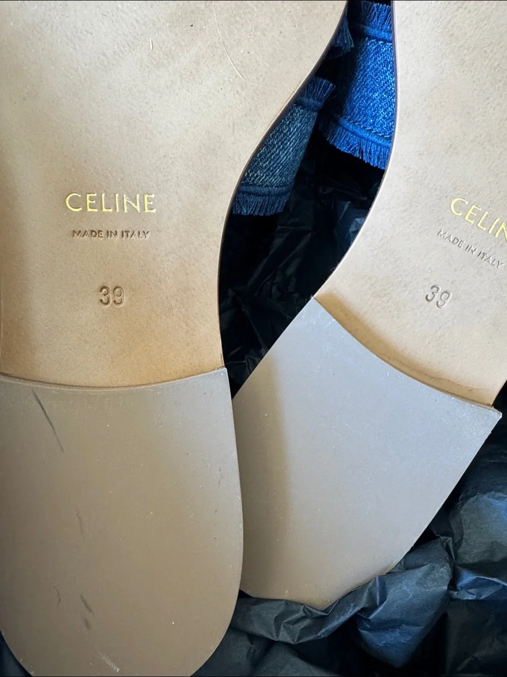 Celine Marina denim fringe sandal flats slides sz 39